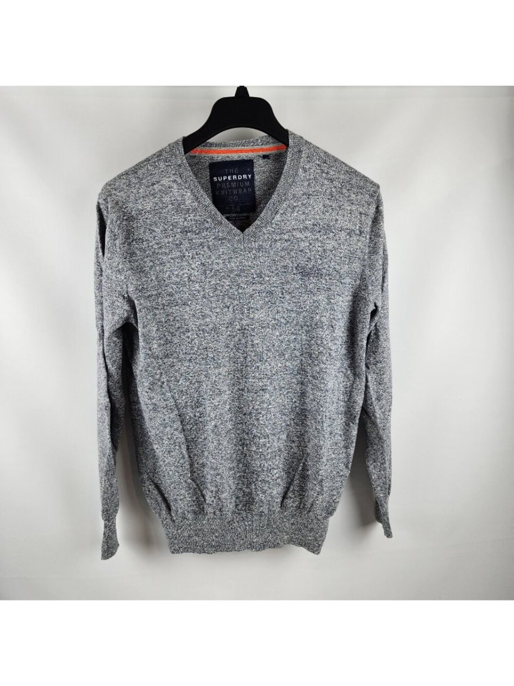 The Superdry Sweater Mens XL Premium Knitwear No 54 Thin Gray V-Neck Jumper